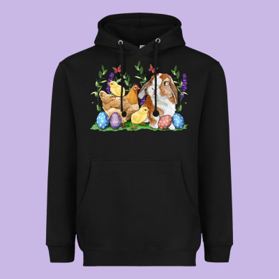 Easter Bunny And Chicks With Floral Heavyweight Hoodie Designed By Ranaportraitstore