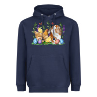 Navy Easter bunny and chicks with floral Heavyweight Hoodie - RanaPortraitStore