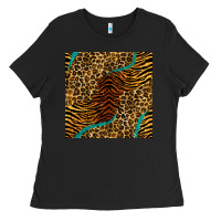 Black safari animals turquoise glitter seamless pattern Ladies Tee - BundleAndBundleShop