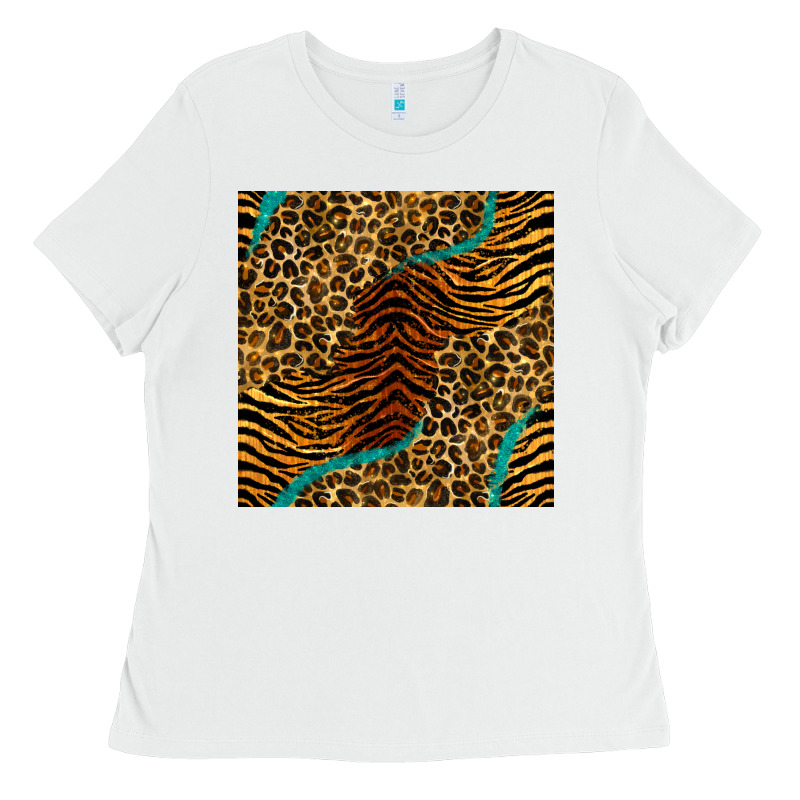 Safari Animals Turquoise Glitter Seamless Pattern Ladies Tee by BundleAndBundleShop | Teevron