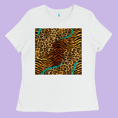 Safari Animals Turquoise Glitter Seamless Pattern Ladies Tee Designed By Bundleandbundleshop