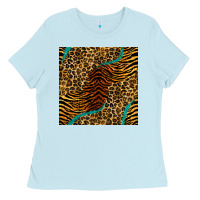 Baby Blue safari animals turquoise glitter seamless pattern Ladies Tee - BundleAndBundleShop