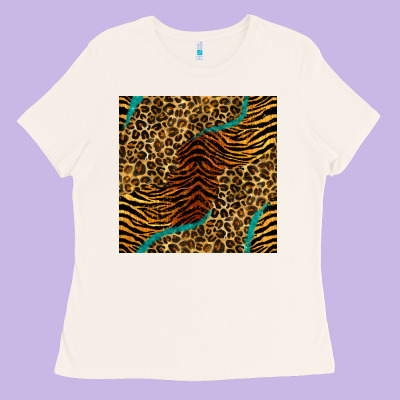 Safari Animals Turquoise Glitter Seamless Pattern Ladies Tee Designed By Bundleandbundleshop