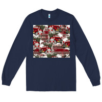 Navy vintage christmas car pattern Long Sleeve Tee - CowhideDigitalArt