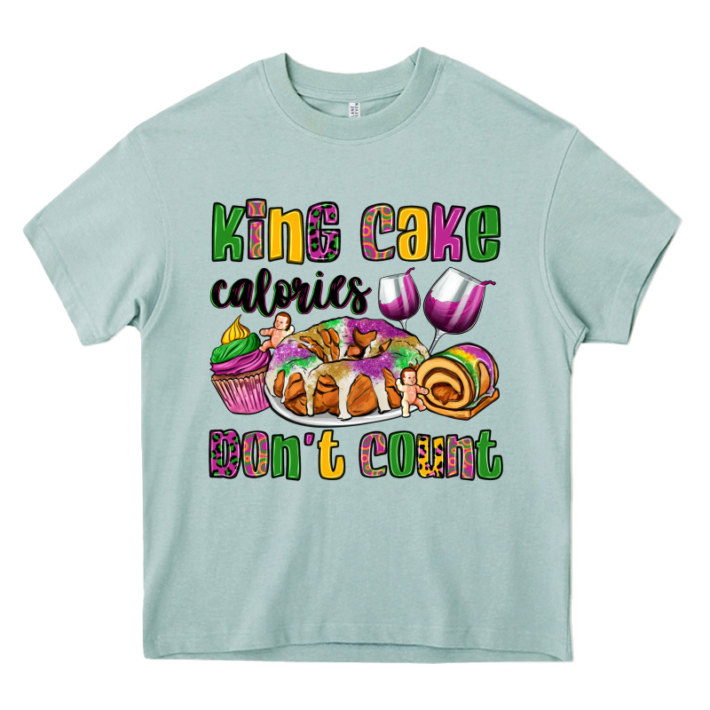 King Cake Calories Don't Count Mardi Gras Heavy Core Tee by OliviaCreatesArt | Teevron