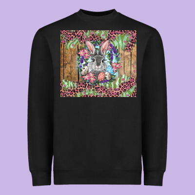 Easter Bunny With Floral Wreath And Leopard Heavyweight Sweatshirt Designed By Ranaportraitstore