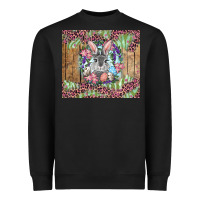 Black Easter bunny with floral wreath and leopard Heavyweight Sweatshirt - RanaPortraitStore