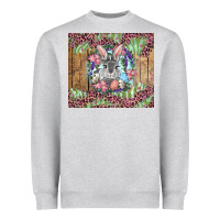 Heather Grey Easter bunny with floral wreath and leopard Heavyweight Sweatshirt - RanaPortraitStore