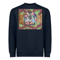 Navy Easter bunny with floral wreath and leopard Heavyweight Sweatshirt - RanaPortraitStore