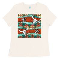 Bone western aztec bull skull stars seamless pattern Ladies Tee - BundleAndBundleShop