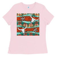 Bubblegum Pink western aztec bull skull stars seamless pattern Ladies Tee - BundleAndBundleShop