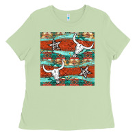 Matcha western aztec bull skull stars seamless pattern Ladies Tee - BundleAndBundleShop