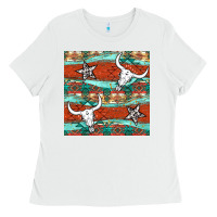 White western aztec bull skull stars seamless pattern Ladies Tee - BundleAndBundleShop