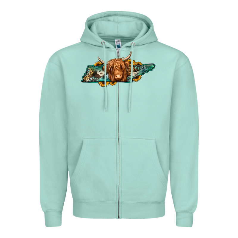 Tennessee Map Long Haired Cow Zipper Hoodie by Jasminsmagicworld | Teevron