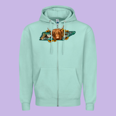 Tennessee Map Long Haired Cow Zipper Hoodie Designed By Jasminsmagicworld