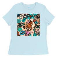 Baby Blue western cowgirl seamless pattern Ladies Tee - BundleAndBundleShop
