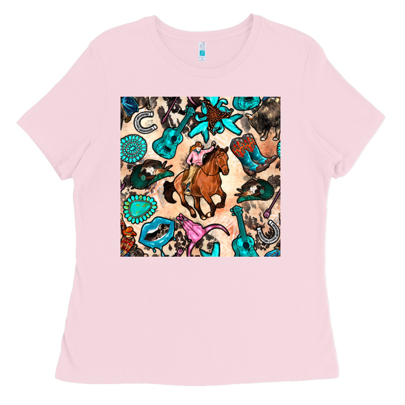 Western Cowgirl Seamless Pattern Ladies Tee by BundleAndBundleShop | Teevron