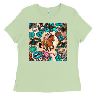Matcha western cowgirl seamless pattern Ladies Tee - BundleAndBundleShop
