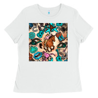 White western cowgirl seamless pattern Ladies Tee - BundleAndBundleShop