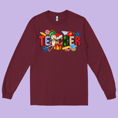 Christmas Teacher Long Sleeve Tee Designed By Cowhidedigitalart
