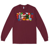 Burgundy Christmas teacher Long Sleeve Tee - CowhideDigitalArt