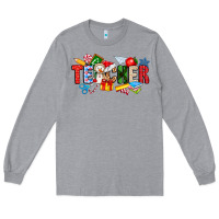 Heather Grey Christmas teacher Long Sleeve Tee - CowhideDigitalArt