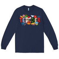 Navy Christmas teacher Long Sleeve Tee - CowhideDigitalArt