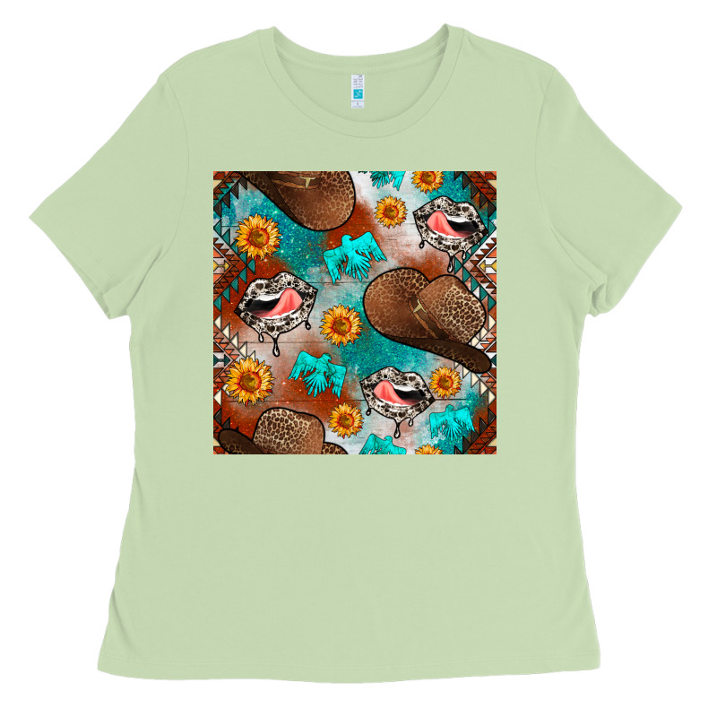 Western Cowboy Hat Seamless Pattern Ladies Tee by BundleAndBundleShop | Teevron