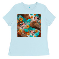 Baby Blue western cowboy hat seamless pattern Ladies Tee - BundleAndBundleShop