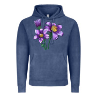 Vintage Denim Pasque Flower Illustrations Vintage Hoodie - LillyAllenDesigns