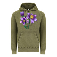 Vintage Olive Pasque Flower Illustrations Vintage Hoodie - LillyAllenDesigns