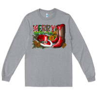 Heather Grey cowboy merry christmas Long Sleeve Tee - CowhideDigitalArt