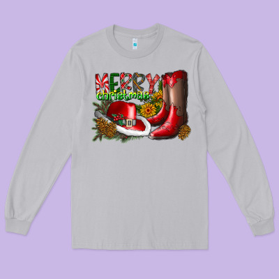 Cowboy Merry Christmas Long Sleeve Tee Designed By Cowhidedigitalart