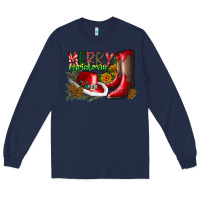 Navy cowboy merry christmas Long Sleeve Tee - CowhideDigitalArt