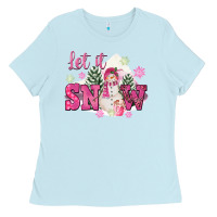 Baby Blue Let It Snow Pink Christmas Ladies Tee - FaDigitalArtStudio