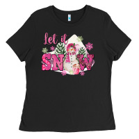 Black Let It Snow Pink Christmas Ladies Tee - FaDigitalArtStudio