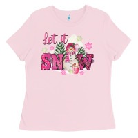Bubblegum Pink Let It Snow Pink Christmas Ladies Tee - FaDigitalArtStudio