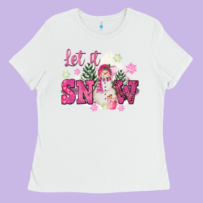 Let It Snow Pink Christmas Ladies Tee Designed By Fadigitalartstudio