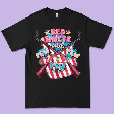 Red White And Pew Pew Pew Premium Tee Designed By Fadigitalartstudio