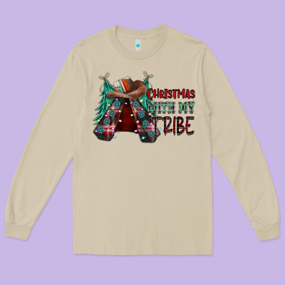 Christmas With Tribe Long Sleeve Tee Designed By Cowhidedigitalart