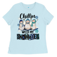 Baby Blue Chillin With My Snowmies Ladies Tee - FaDigitalArtStudio