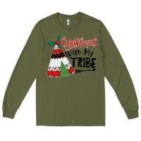 Army Green Christmas with my tribe boho Long Sleeve Tee - CowhideDigitalArt