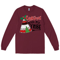 Burgundy Christmas with my tribe boho Long Sleeve Tee - CowhideDigitalArt