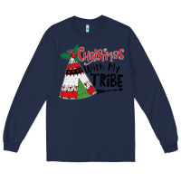 Navy Christmas with my tribe boho Long Sleeve Tee - CowhideDigitalArt