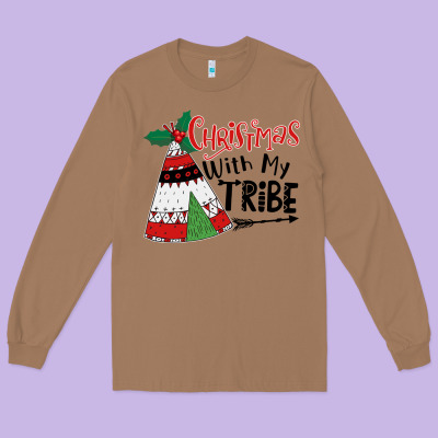 Christmas With My Tribe Boho Long Sleeve Tee Designed By Cowhidedigitalart