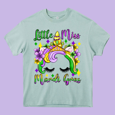 Little Miss Mardi Gras Unicorn  Olivia Heavy Core Tee Designed By Oliviacreatesart