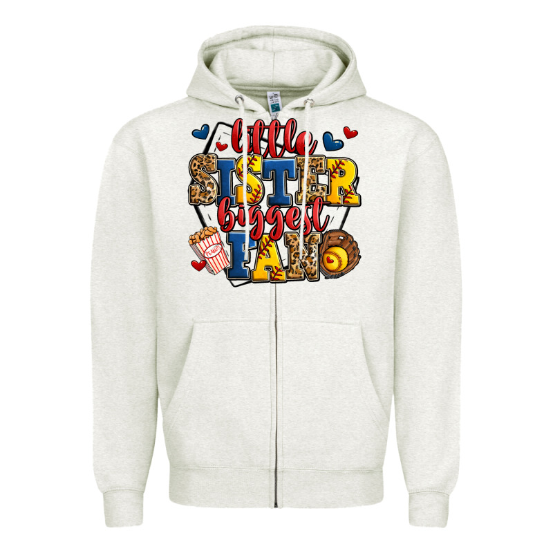 Little Sister Biggest Fan Softball Zipper Hoodie by Jasminsmagicworld | Teevron