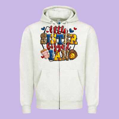 Little Sister Biggest Fan Softball Zipper Hoodie Designed By Jasminsmagicworld