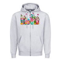 Heather Grey summer coffee cups Zipper Hoodie - Jasminsmagicworld