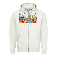 Oatmeal Heather summer coffee cups Zipper Hoodie - Jasminsmagicworld